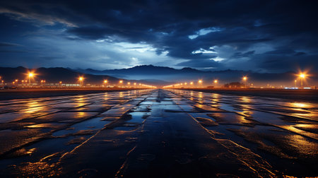 Landscape of the port at night in winter with snow and iceの素材