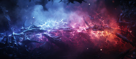 Fantasy landscape with fire in the sky.の素材