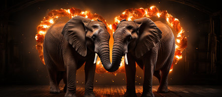 Two elephants in a frameの素材