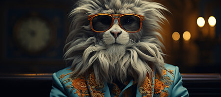 Fashion shot of a cat wearing sunglasses. Men's beauty, fashion.の素材