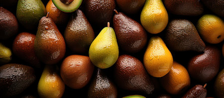 Close-up of fresh ripe avocados as background, top viewの素材