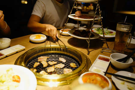 Taichung, Taiwan - 4 November 2018: A Japanese style bbq roast beef dinning.のeditorial素材