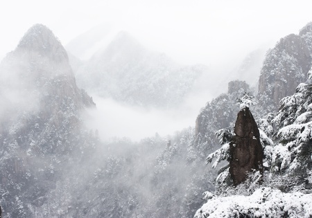 China Huangshan in winter snowの写真素材