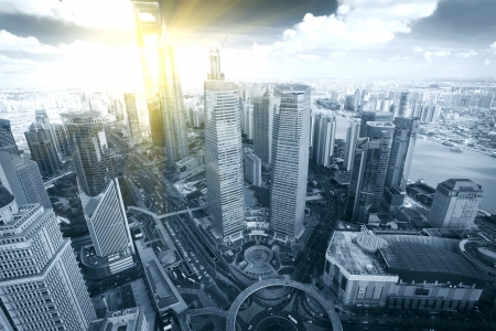Shanghai Pudong city bird's eye viewの写真素材