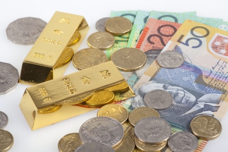 Australian Dollar and gold barsの写真素材