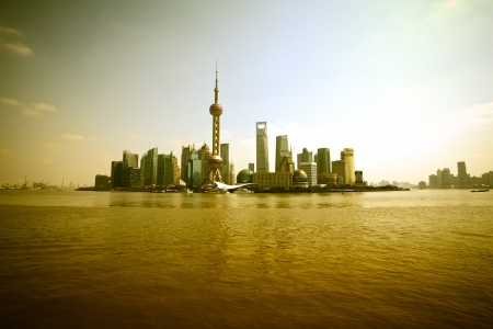 Shanghai Pudong financial center panoramaのeditorial素材