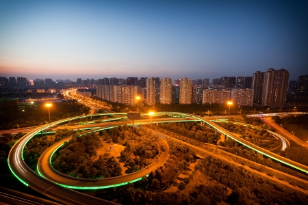 Aerial view of the city viaductの写真素材