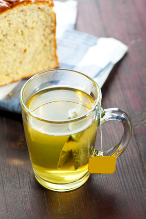 A cup of tea and breadの写真素材