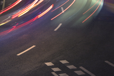 Urban road light trails in Chongqing, Chinaの写真素材