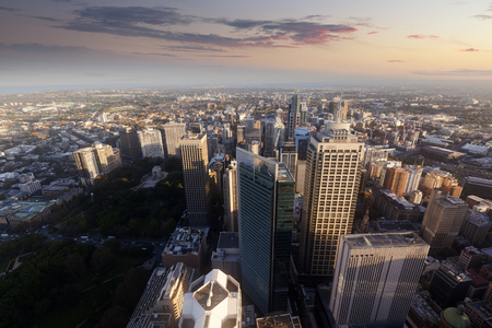 In the evening, Sydney Tower aerial view of the cityのeditorial素材