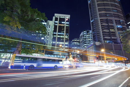 Brisbane night city trafficの写真素材