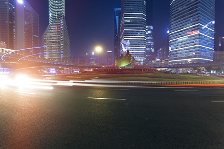 Shanghai Pudong city road light trails