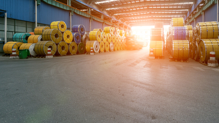 The interior of a steel mill coil warehouseのeditorial素材