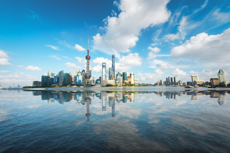 Shanghai, China Pudong, flat view of the city skylineのeditorial素材