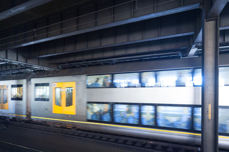 Sydney subway station, subway car movement blurred sceneのeditorial素材