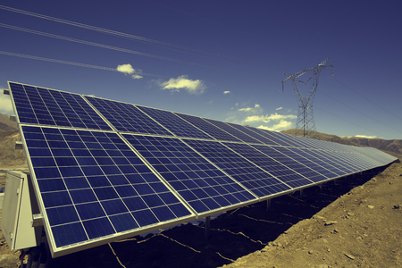Outdoor mountain solar panelsの写真素材