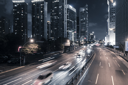 China Shanghai night road traffic light