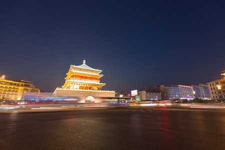 China's Xi'an, the ancient city of architecture and car track, the ancient combination of modernの写真素材
