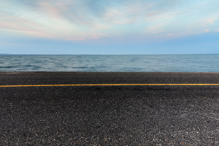 Australia, Brisbane coastal sea and road pavement combinationの写真素材