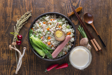Chinese style, pork sausage fried rice setの写真素材