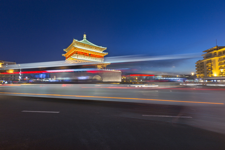 car trails on urban roads at Xi'an, China.の写真素材