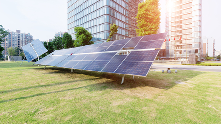 China Wuxi, the combination of urban construction and solar panelsの写真素材
