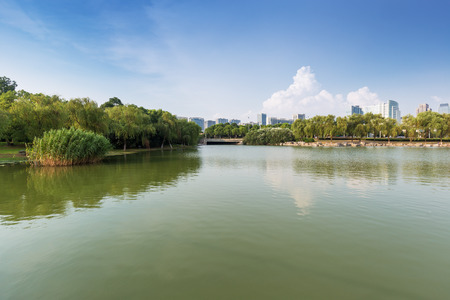the typical freshwater lake shore at China's Wuxi.の写真素材