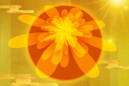 Making a New Year's card with the theme of Japanese red sun and chrysanthemum(Text: Congratulations on the New Year)の写真素材