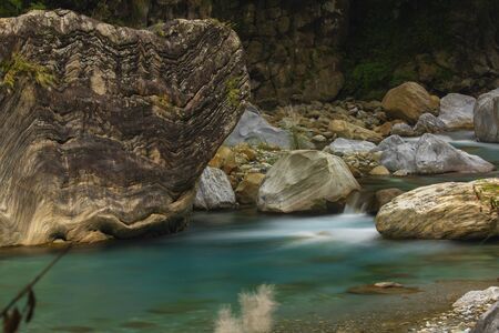 Huge granite on the sand stream of the Taroko Pavilion, Hualien, Taiwan
