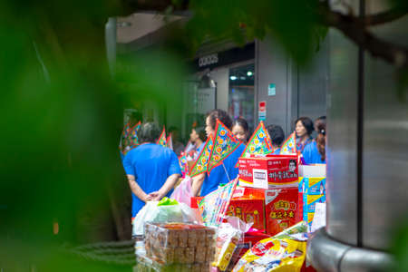 (2017 09 01 New Taipei City, Taiwan) Chinese traditional religious practices, Zhongyuan Purdue, Chinese Ghost Festival, offering sacrifices to ghosts and godsのeditorial素材