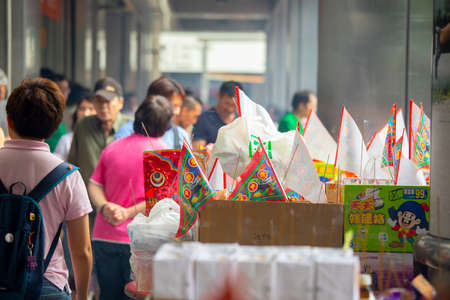 (2017 09 01 New Taipei City, Taiwan) Chinese traditional religious practices, Zhongyuan Purdue, Chinese Ghost Festival, offering sacrifices to ghosts and godsのeditorial素材