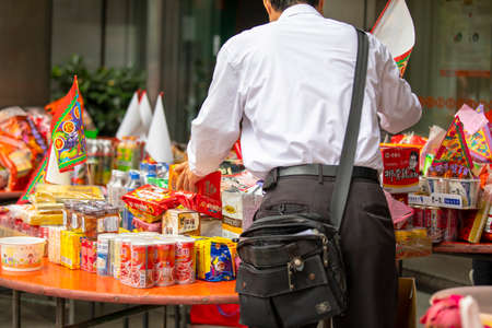 Chinese traditional religious practices, Zhongyuan Purdue, Chinese Ghost Festival, offering sacrifices to ghosts and godsのeditorial素材