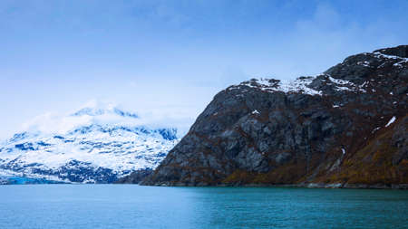 Cruise ship sailing in Glacier Bay National Park, Alaskaの写真素材