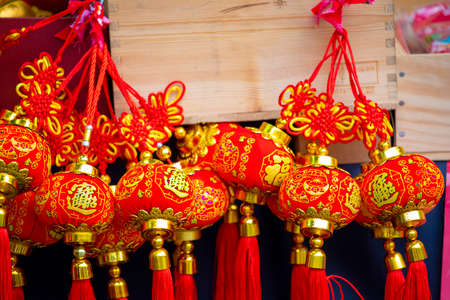 Chinese people sell their handwritten Spring Festival couplets during the Spring Festivalの写真素材