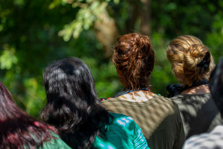 Tourists in the Animal Conservation Park, a tourist destination in Southeast Asia, Sandakan, Sabah, Borneo, Malaysiaの写真素材