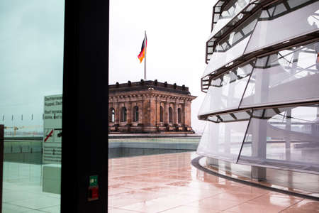 Berlin, Germany, the city view on a rainy day outside the Reichstag windowの写真素材
