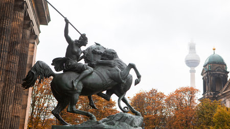 Statue in front of the museum, Museum Island, Berlin, Germanyのeditorial素材