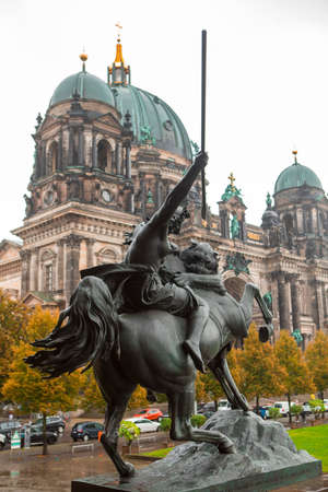Statue of the goddess of battle in front of the museum on Museum Island, Berlin, Germanyのeditorial素材