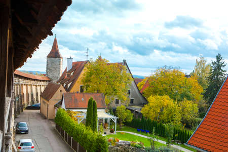 Castle and city wall in the fairytale town of Rothenburg, Bavaria, Germanyのeditorial素材