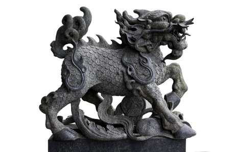 Traditional stone carving craft religious mascot unicornの写真素材