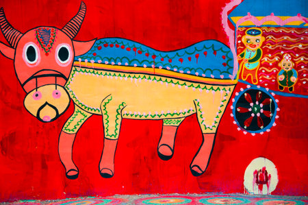 Wall graffiti painted alleyways, colorful and childlikeのeditorial素材