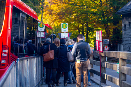 (2017 10 11 Neuschwanstein Castle, Germany) Bus stop at the Neuschwanstein Forest Visitor Center in Bavaria, Germanyのeditorial素材