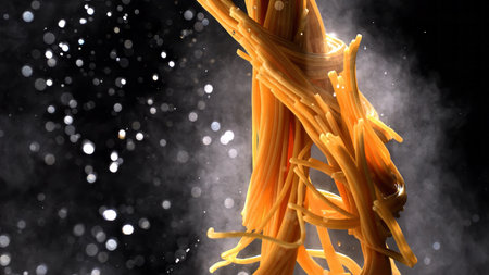 Pick up the hot noodles with elasticity and bring out the water droplets