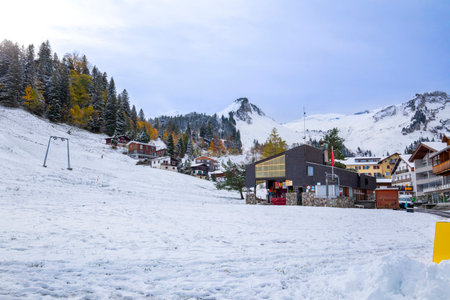 Town covered by ice and snow on Mount Pilatus in Switzerlandの写真素材
