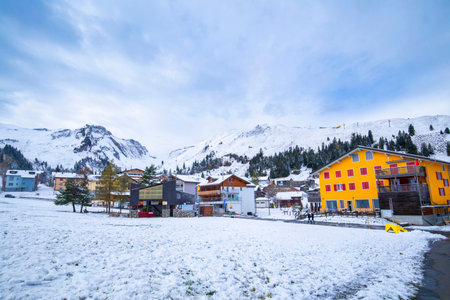 Town covered by ice and snow on Mount Pilatus in Switzerlandの写真素材