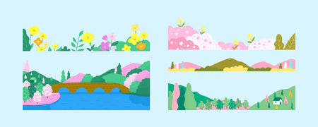 Collection of spring frame. Collection of landscapeのイラスト素材
