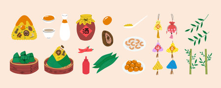 Collection of food for dragon boat festivalのイラスト素材