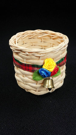 Souvenir basket, put on a black background (Shoot inclined)の写真素材