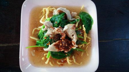 Crispy Noodles in Thick Gravy with Porkの写真素材