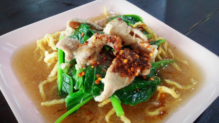 Crispy Noodles in Thick Gravy with Porkの写真素材